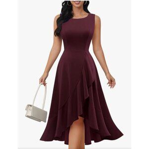 Dresstells Womens Small Formal Burgundy Asymmetrical High Low Sleeveless Dress